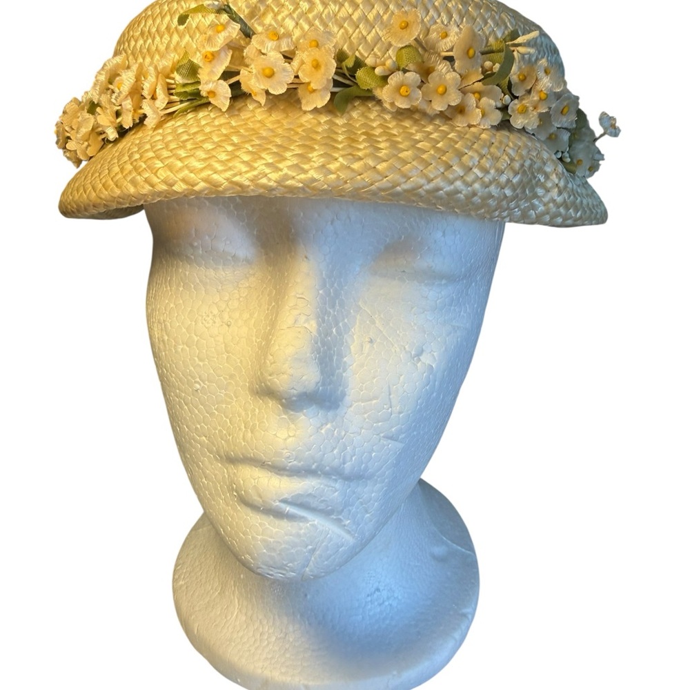 Vintage Cream Floral Straw Hat